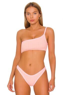 L*SPACE Axel Bikini Top Crystal Pink Lemon Drop One Shoulder Pullover Large NEW